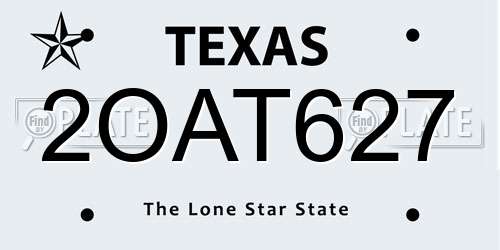 2OAT627 Texas License Plate