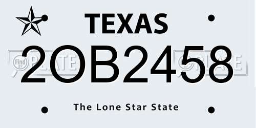 2OB2458 Texas License Plate