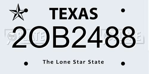 2OB2488 Texas License Plate