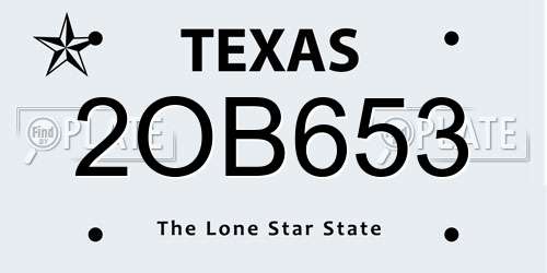 2OB653 Texas License Plate