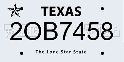 2OB7458 Texas License Plate