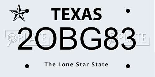 2OBG83 Texas License Plate