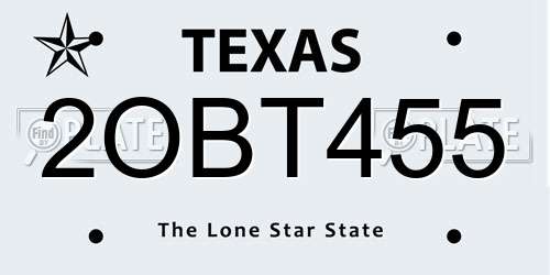 2OBT455 Texas License Plate