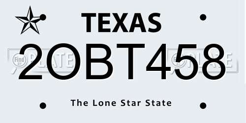 2OBT458 Texas License Plate