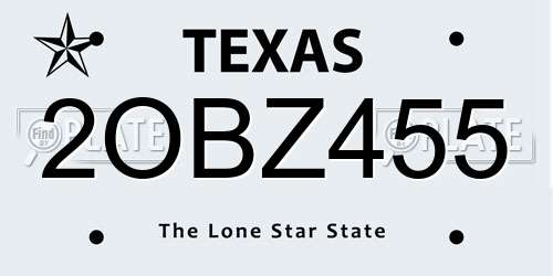 2OBZ455 Texas License Plate