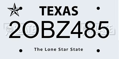 2OBZ485 Texas License Plate