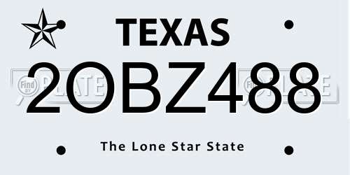 2OBZ488 Texas License Plate