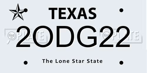 2ODG22 Texas License Plate