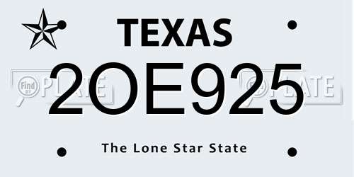 2OE925 Texas License Plate