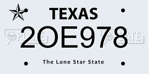 2OE978 Texas License Plate