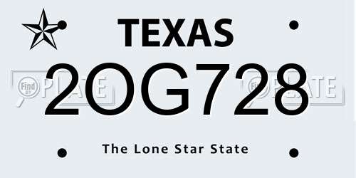 2OG728 Texas License Plate