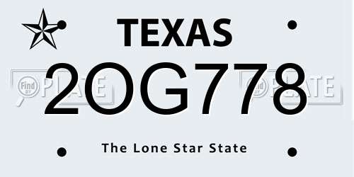 2OG778 Texas License Plate