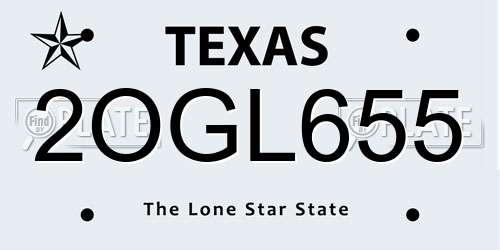 2OGL655 Texas License Plate