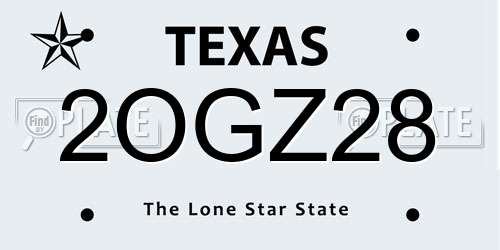 2OGZ28 Texas License Plate