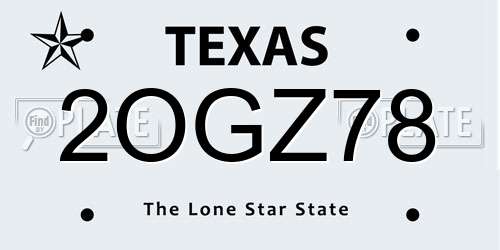 2OGZ78 Texas License Plate