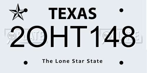 2OHT148 Texas License Plate