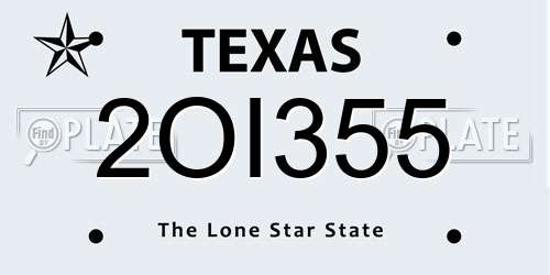 2OI355 Texas License Plate