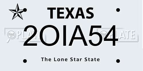 2OIA54 Texas License Plate