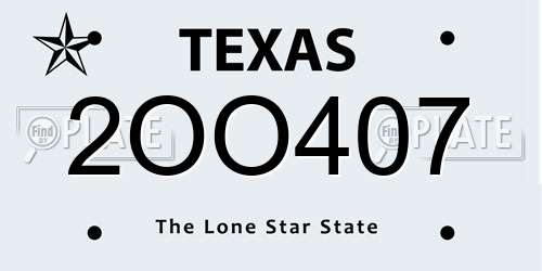 2OO407 Texas License Plate