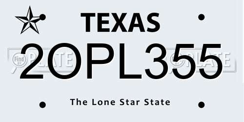 2OPL355 Texas License Plate