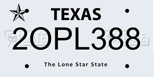 2OPL388 Texas License Plate
