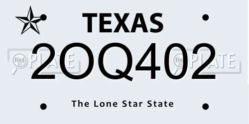 2OQ402 Texas License Plate