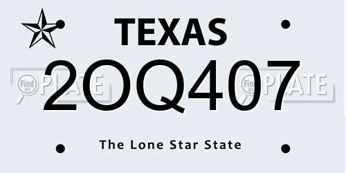 2OQ407 Texas License Plate