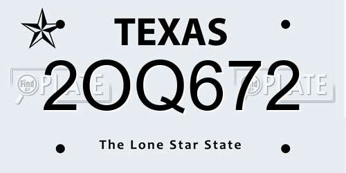 2OQ672 Texas License Plate
