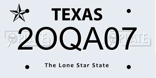 2OQA07 Texas License Plate