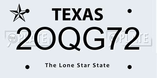 2OQG72 Texas License Plate