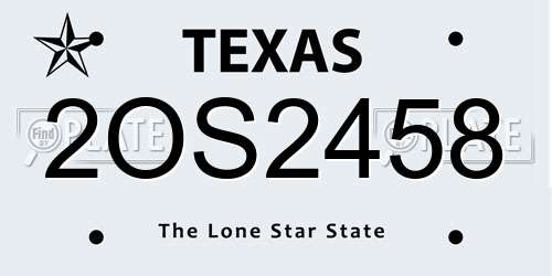 2OS2458 Texas License Plate