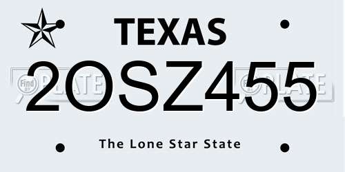 2OSZ455 Texas License Plate
