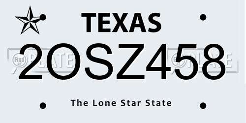 2OSZ458 Texas License Plate
