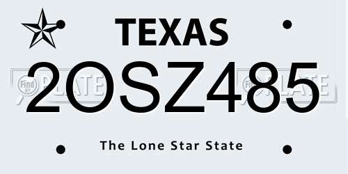 2OSZ485 Texas License Plate