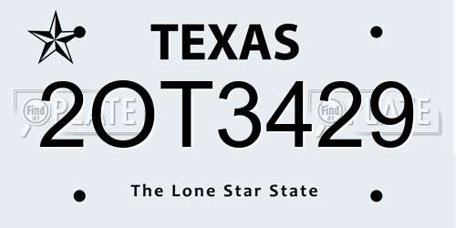 2OT3429 Texas License Plate