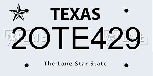 2OTE429 Texas License Plate