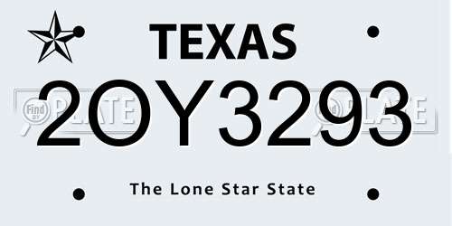 2OY3293 Texas License Plate