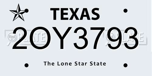 2OY3793 Texas License Plate