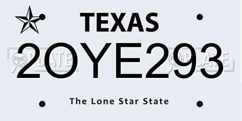 2OYE293 Texas License Plate
