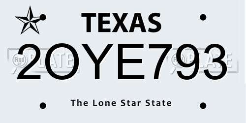 2OYE793 Texas License Plate