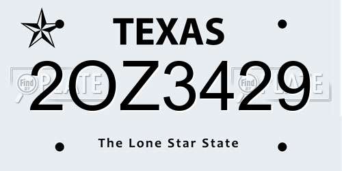 2OZ3429 Texas License Plate