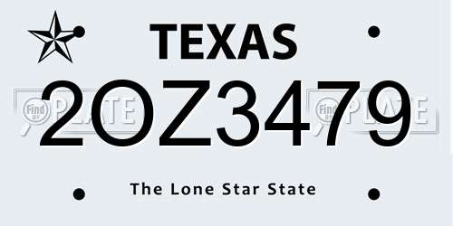2OZ3479 Texas License Plate