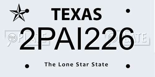 2PAI226 Texas License Plate