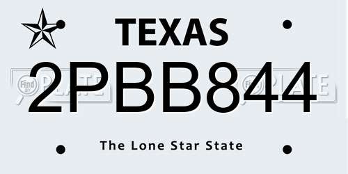 2PBB844 Texas License Plate