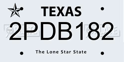 2PDB182 Texas License Plate