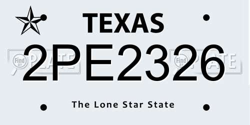 2PE2326 Texas License Plate