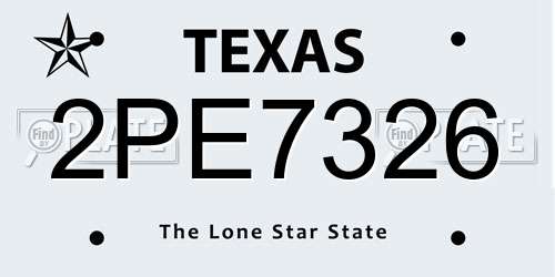 2PE7326 Texas License Plate