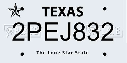 2PEJ832 Texas License Plate