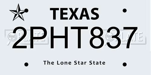 2PHT837 Texas License Plate