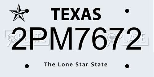 2PM7672 Texas License Plate